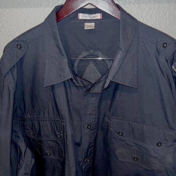 ARTFUL DODGER Men's Black Embroidered Streetwear Button Front Shirt - EUC - 4XL - Picture 2 of 16